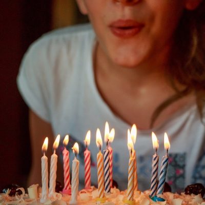 Female Kid Blowing Out Birthday Candles